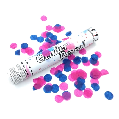 Fiesta de revelación de género Confetti Cannon Biodegradable Aire comprimido Popper en azul y rosa
