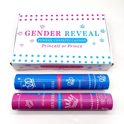 A-mazon Venta caliente Azul Rosa Niño Niña Género revela Suministros biodegradables A prueba de llamas Lanzador de confeti de fiesta