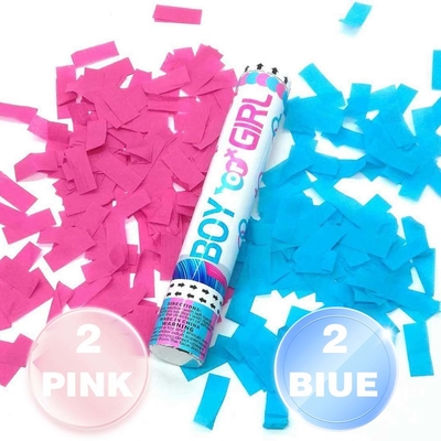 Fiesta de revelación de género Confetti Cannon Biodegradable Aire comprimido Popper en azul y rosa