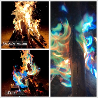 10g/25g Fuego de colores Llamas de polvo Fuego de campaña Fuego de campaña Pirotécnica Llamas Truco para campamentos al aire libre Picnic