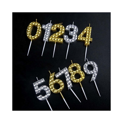 Creativo Oro Plata Diamante Superficie Velas digitales Decoración de pastel de cumpleaños
