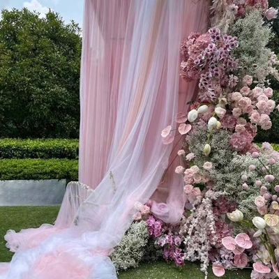 Tejido de túle de poliéster personalizado Tintura suave Color puro Para decoración de bodas al aire libre