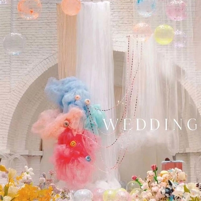 Tejido de túle de poliéster personalizado Tintura suave Color puro Para decoración de bodas al aire libre