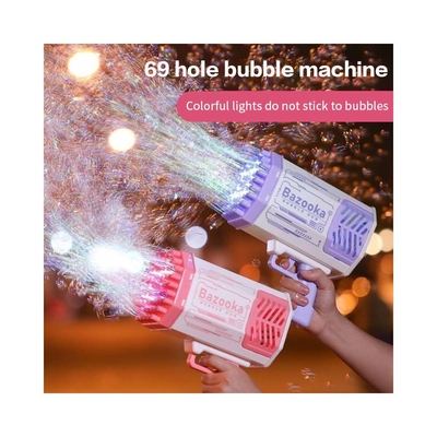 Arma de burbujas cohete 69 agujeros máquina de burbujas de jabón arma de regalo de navidad forma soplador automático con juguetes ligeros para niños