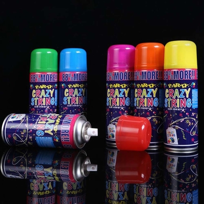 Rango de disparo 5-8m Económico colorido Streamer y Silly Crazy String Spray para decoraciones de festivales