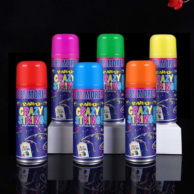 Rango de disparo 5-8m Económico colorido Streamer y Silly Crazy String Spray para decoraciones de festivales