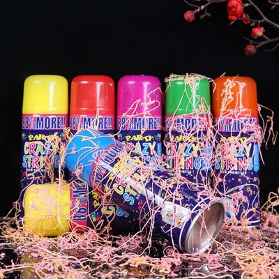 Rango de disparo 5-8m Económico colorido Streamer y Silly Crazy String Spray para decoraciones de festivales